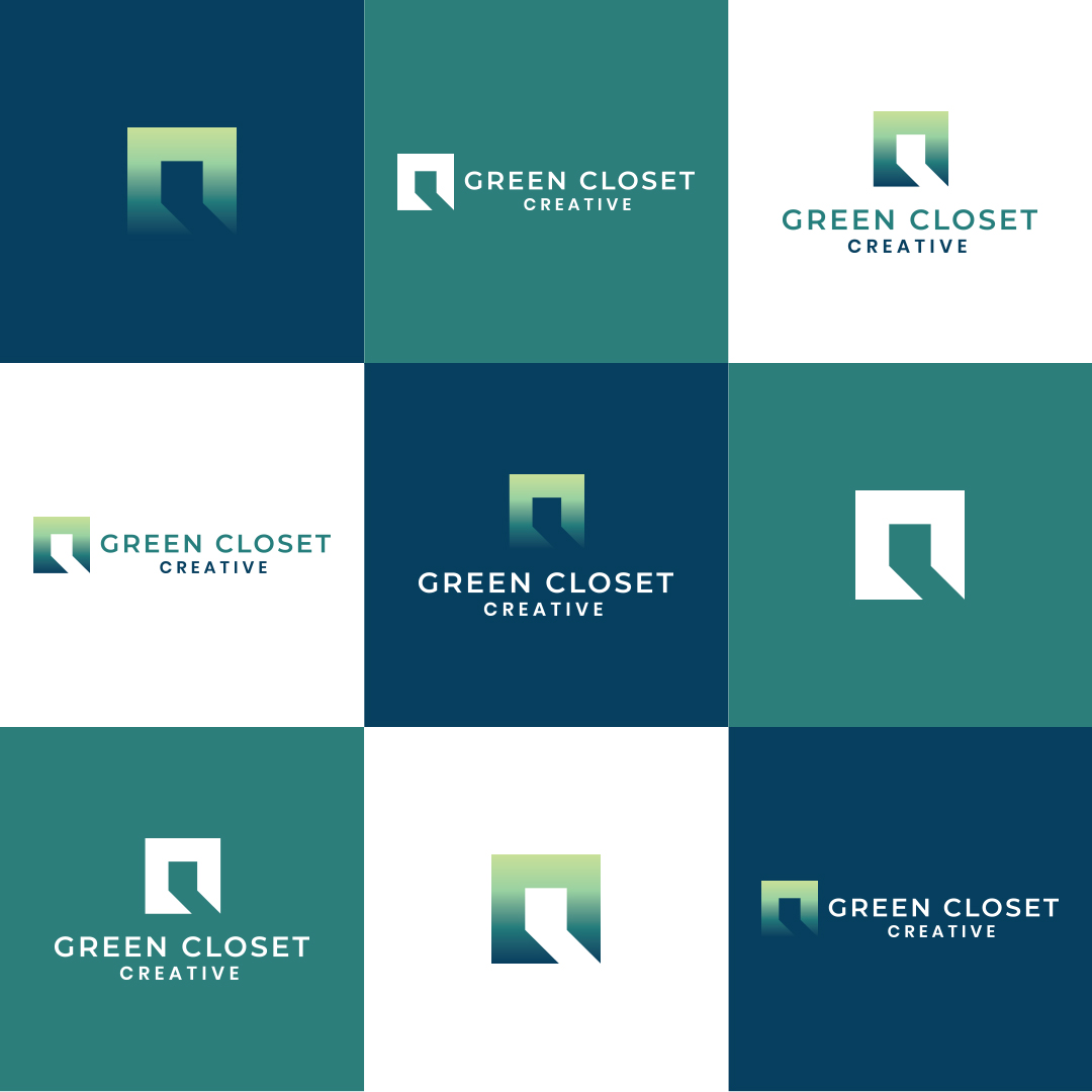 Different logo variations for Green Closet Creative brand logo