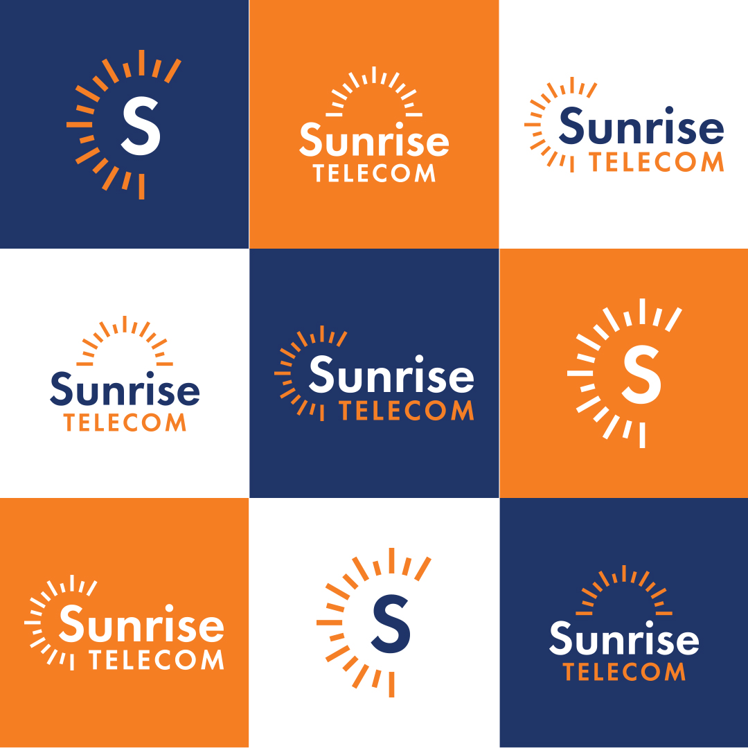 Different logo variations for Sunrise Telecom brand logo
