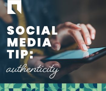 Image depicting a person scrolling on their phone with the words "social media tip: authenticity" for Lo-Fi content